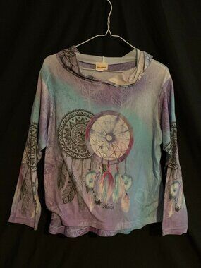 Ombre Dreamcatcher Hooded Long Sleeve Graphic Tee